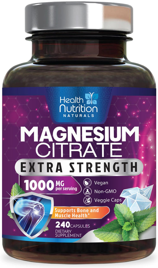 Magnesium Citrate 1000mg Per Serving - Max Absorption Magnesium Powder Capsules for Muscle, Nerve, Bone and Heart Health Support, High Absorption Citrate Complex