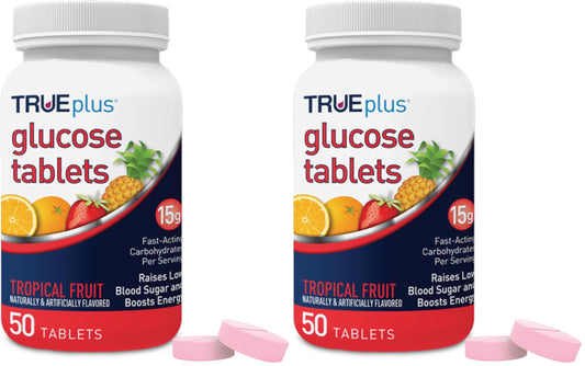 TRUEplus® Glucose Tablets, Tropical Fruit Flavor - 50ct Bottle (Pack of 2)