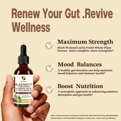 Starisetme Wormwood Black Walnut Cleanse for Humans Tincture – Max Strength Gut Health Prebiotics w/Clove, Soursop,Pumpkin Seed, Plus Vitamins, Minerals for Immune & Mood