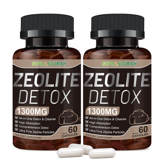 Zeolite Detox Capsules, 1-2 µm Clinoptilolite, Organic Activated Charcoal & Bentonite Clay, Multi-Active Formula for Full Body, Gut & Liver Cleanse,