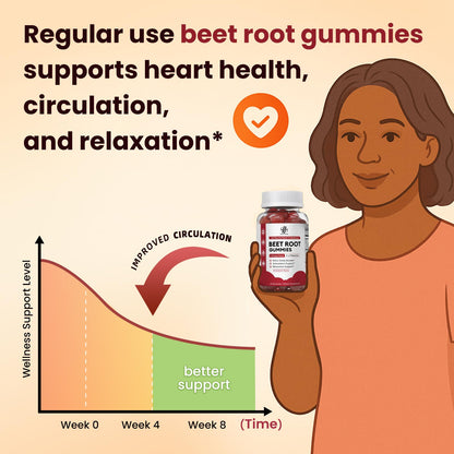 Beet Root Gummies – Blood Pressure & Cardiovascular Support, Beetroot Gummies for Heart Health & Circulation, Nitric Oxide Beets with Grape Seed & L-Theanine
