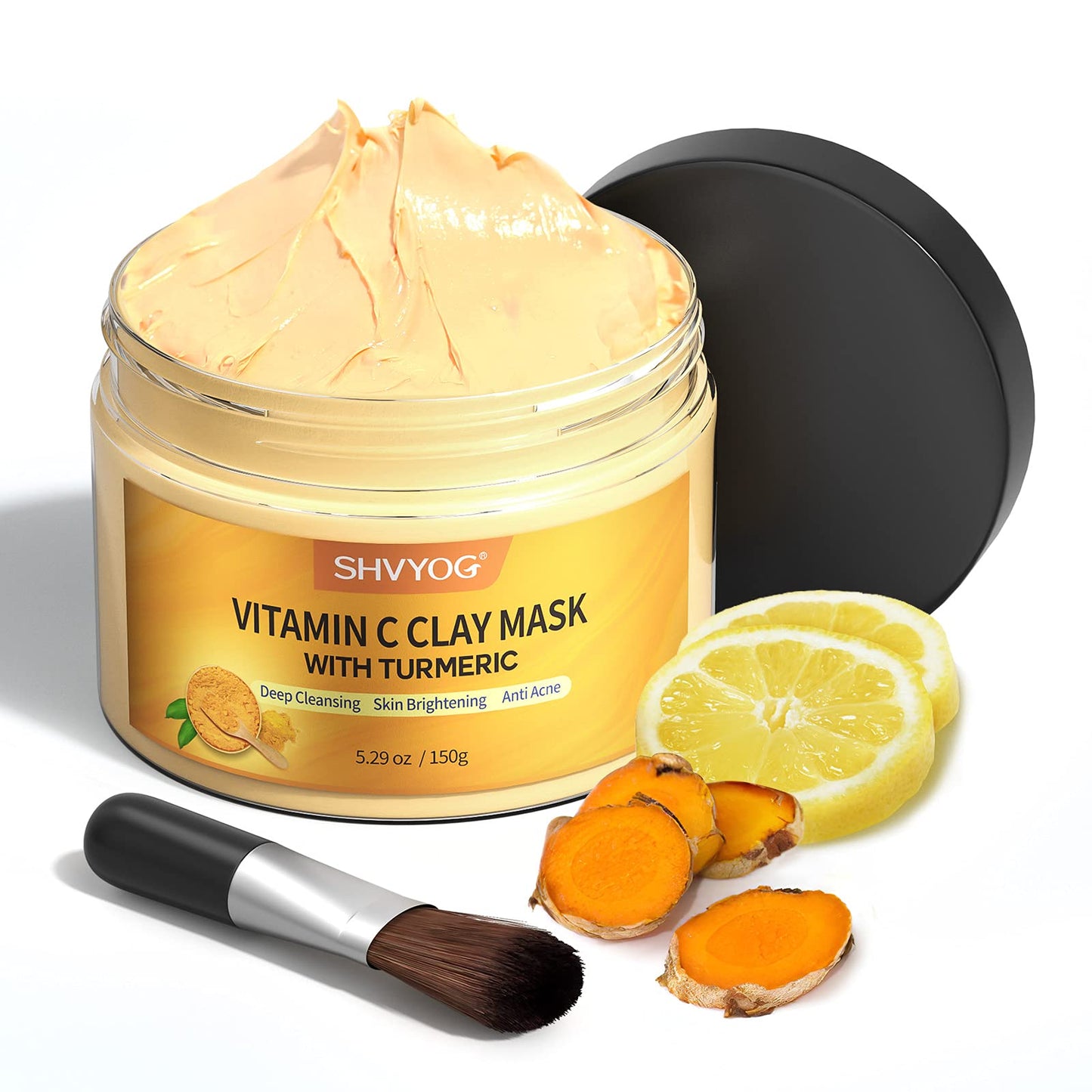 SHVYOG Turmeric Vitamin C Clay Mask with Kaolin Clay for Dull & Blemish-Prone Skin, Deep Cleansing Facial Mask, Face Masks Skincare for Controlling Oil