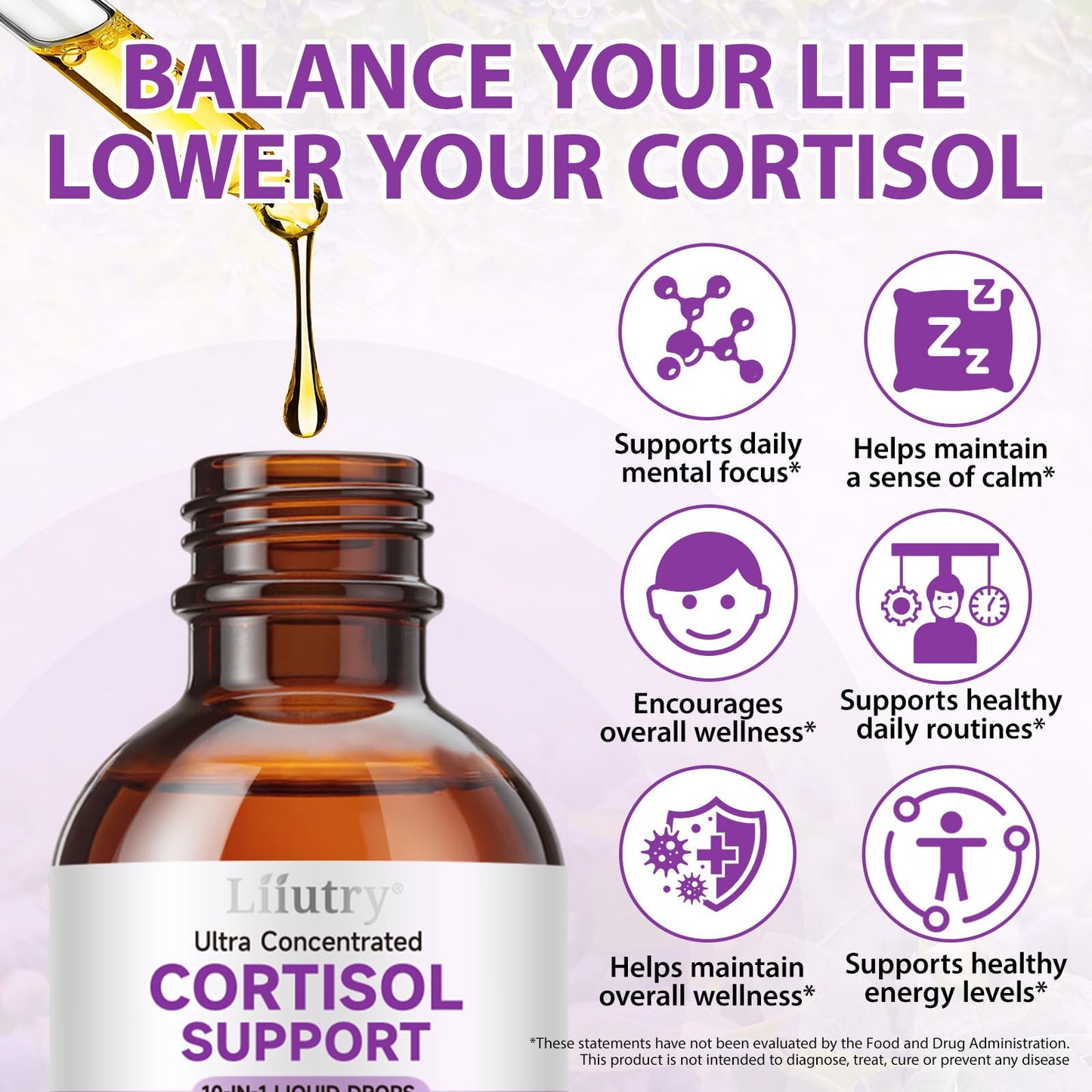 Cortisol Supplements for Women & Men, Cortisol Reducer 10 In 1 Cortisol Detox Liquid Drops with Magnesium, Ashwagandha, L-Theanine Liquid Drops, Hormone Balanced,Promotes Mood & Mental Clarity 2 Fl.Oz