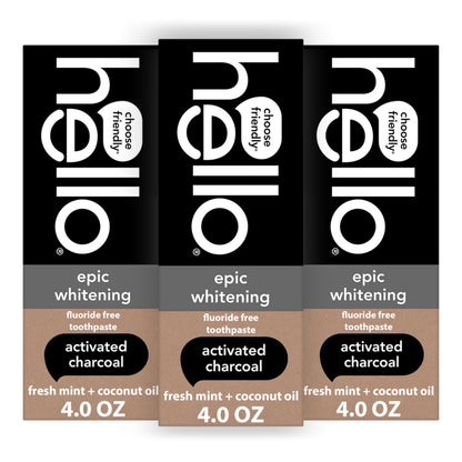 hello Epic Whitening Charcoal Fluoride Free Toothpaste, Activated Charcoal Toothpaste with Coconut Oil, Whitens Teeth Naturally, SLS Free