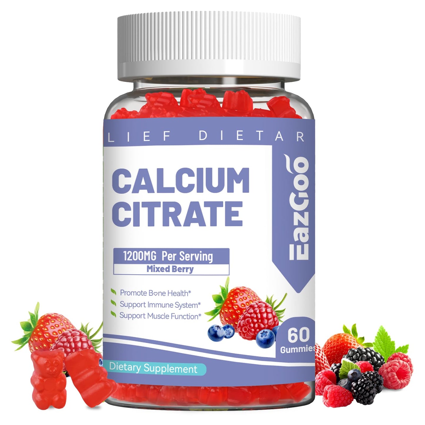 Calcium Citrate Gummies, Chewable 1200mg Calcium Gummies for Women & Men, Calcium Supplement for Muscle & Immune Support,