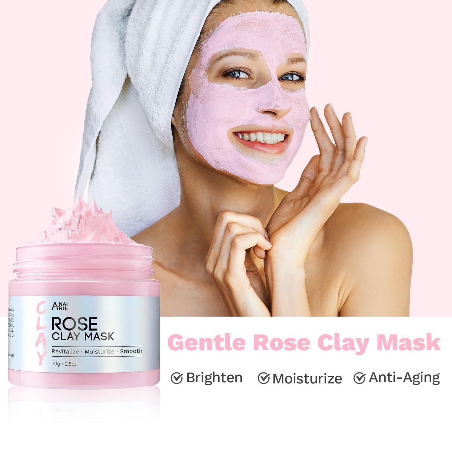 ANAI RUI 3 Pack Clay Mask Set Turmeric Vitamin C Clay Mask -Rose Facial Mask -Avocado Green Tea Mud Mask Smoothing, Hydration & Glow,Spa Gift Set