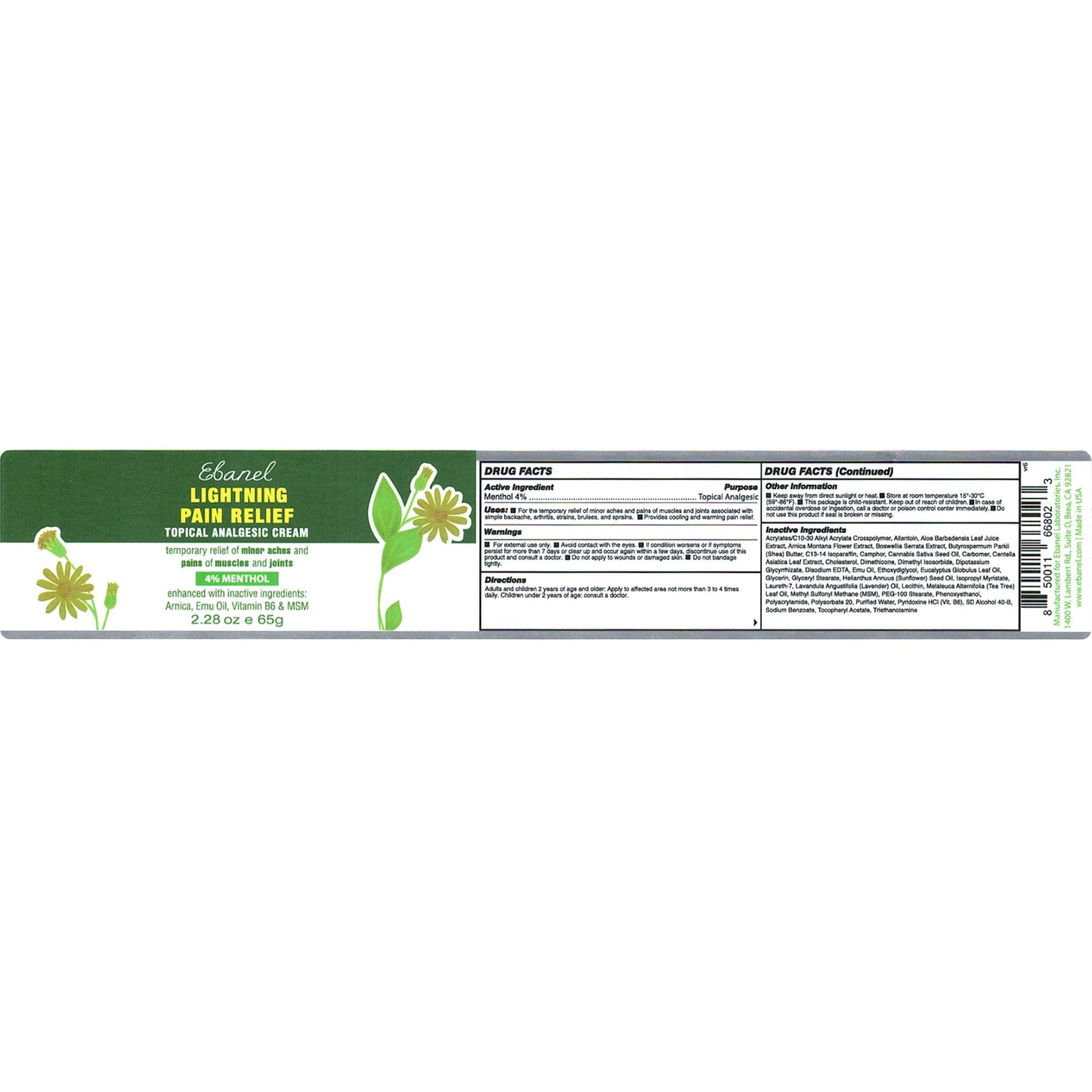 Ebanel Bundle of Pain Relief Cream Arnica Menthol 2 Oz, and Topical Numbing Cream 4 Oz