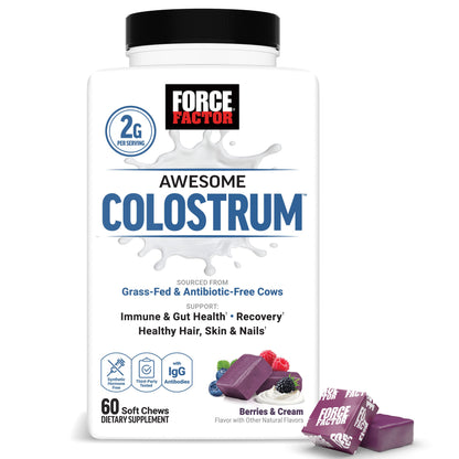 Force Factor Awesome Colostrum Supplement, Berries & Cream, 60 Soft Chews