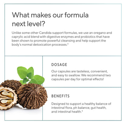 Premium Candida Cleanse Supplement – Candida Support Supplement with Oregano, Caprylic Acid, Black Walnut & Probiotics – Supports Gut Health,