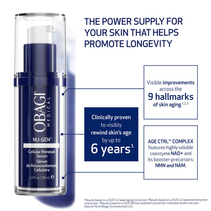 Obagi NU-GEN NAD+ Cellular Renewal Face Serum with Niacinamide & NMN – Clinically Proven Anti-Aging Serum Reduces Wrinkles & Dark Spots, Supports Collagen Production