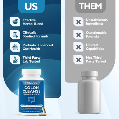 Happee Colon Cleanser & Detox for Weight Loss & GLP Support - 15 Day Colon Cleanse Pills & Gut Support Probiotics Women Men