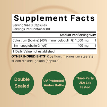 NatureBell Bovine Colostrum Supplement 1,000mg Per Serving, 240 Capsules | 40% IgG Colostrum Powder for Gut Health, Bloating, Skin,