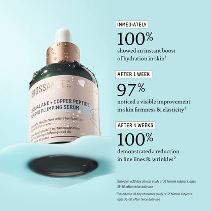Biossance Squalane + Copper Peptide Rapid Plumping Serum - Face Serum for All Skin Types - Visibly Plumping + Firming Skin, Fine Lines + Wrinkles,