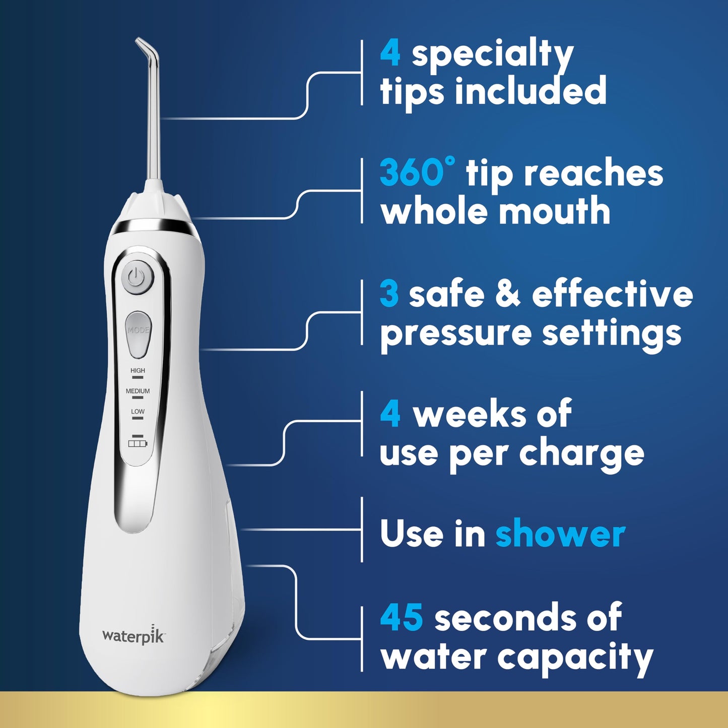 Waterpik Cordless Advanced 2.0 Water Flosser For Teeth, Gums, Braces, Dental Care With Travel Bag and 4 Tips, ADA Accepted, Rechargeable, Portable, and Waterproof,