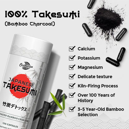 Orinthalixium Takesumi Activated Charcoal 2000mg – Activated Charcoal from Bamboo for Max Absorption, Detox & Gut, 120 Vegan Capsules