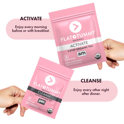Flat Tummy Tea – 2-step, 4 Week Program – Detox Tea to Boost Energy & Reduce Bloating* - All Natural Detox Cleanse w/ Green Tea, Lemon Balm, Dandelion