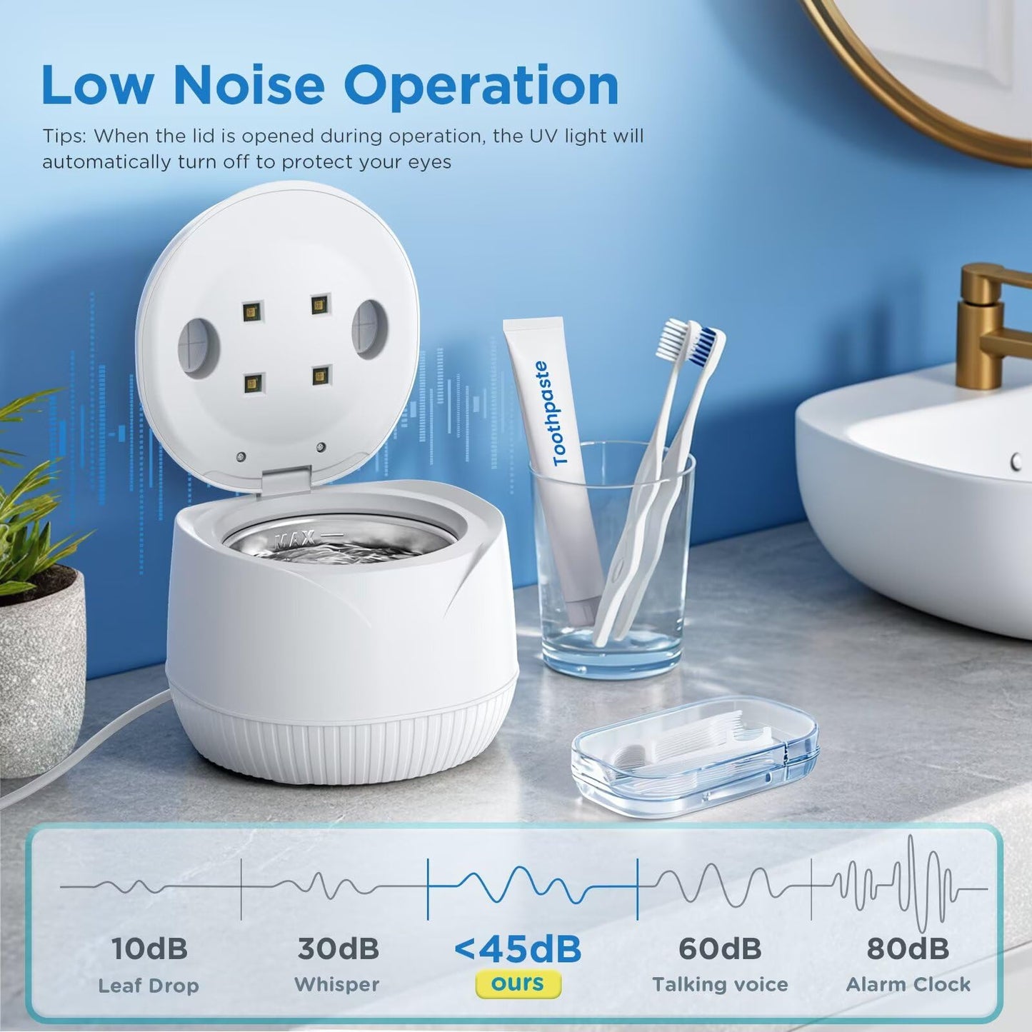 Dental Ultrasonic Retainer Cleaner Machine: 45kHz Dental Cleaning Pod with Digital Timer & 200ML, Cleaning for Dentures, Mouth Guards, Aligners, Night Guards, Braces