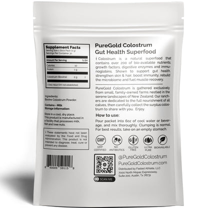 PureGold - Bovine Colostrum Powder - 100% Pure New Zealand Grass Fed, Supports Gut Health, Skin, Hair, & Immunity