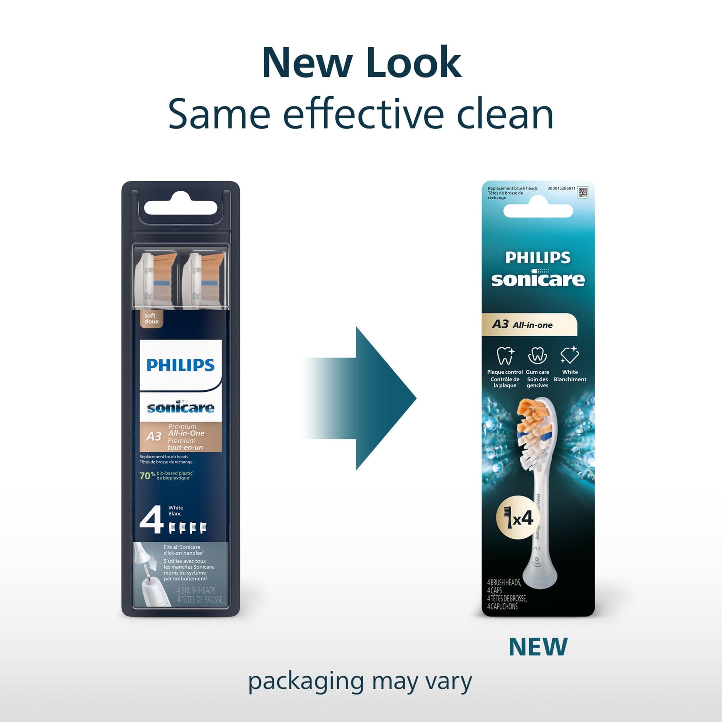 Philips Sonicare A3 All-in-One - Genuine Replacement Electric Toothbrush Heads, White, 4 Pack One Year Supply, HX9094/65