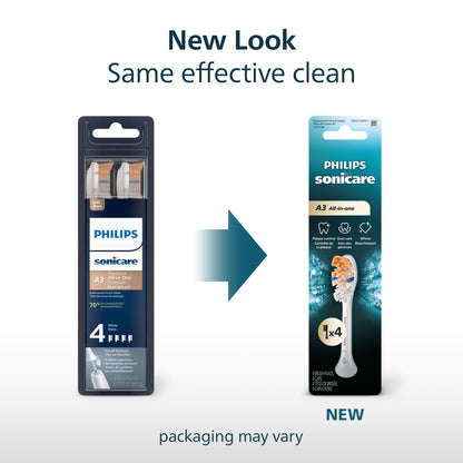 Philips Sonicare A3 All-in-One - Genuine Replacement Electric Toothbrush Heads, White, 4 Pack One Year Supply, HX9094/65