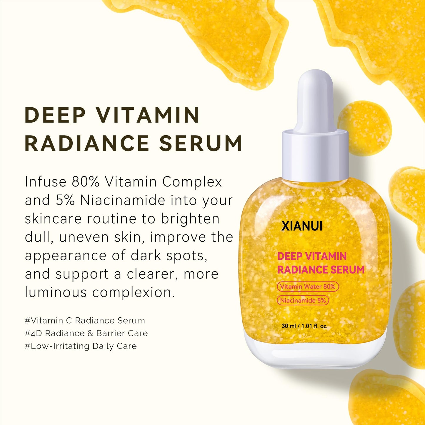 XIANUI Deep Vitamin Radiance Serum - 5% Niacinamide + TXA + Vitamin C - Brightening & Hydrating Face Serum with Ceramide & Triple Hyaluronic Acid