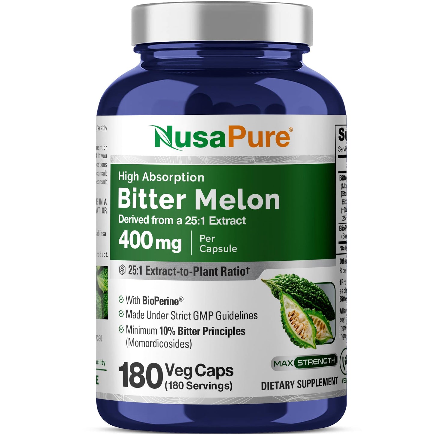NusaPure Bitter Melon, 400 mg, 180 Veg Caps (Non-GMO, Vegan)