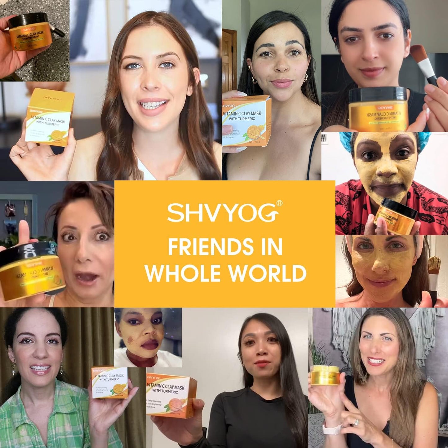SHVYOG Turmeric Vitamin C Clay Mask with Kaolin Clay for Dull & Blemish-Prone Skin, Deep Cleansing Facial Mask, Face Masks Skincare for Controlling Oil
