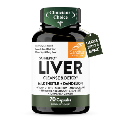 Sandhu's Liver Cleanse Detox & Repair Support Capsules with Milk Thistle & Dandelion Root | Herbal Supplement Pills for Liver Health