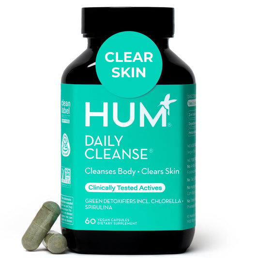 HUM Daily Cleanse Acne Supplements for Women & Men, Gentle Digestive Cleanse for Clear Skin Support, Zinc, Spirulina, Chlorella, Detoxifying Herbs, Organic Algae
