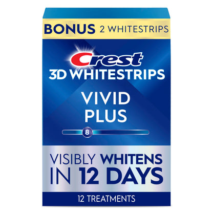 Crest 3D Whitestrips Vivid Plus, Teeth Whitening Strip Kit, 10 Treatments + 2 Bonus Treatments (Each with 1 Upper/1 Lower Strip), 24 Strips
