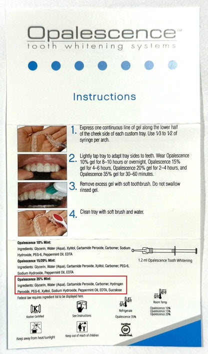 Opalescence 35% CP Mint - Gel Syringes Teeth Whitening - Refill Kit - Carbamide Peroxide Gel. Made by Ultradent