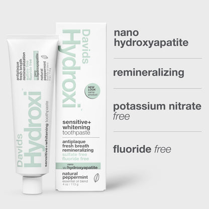 Davids Hydroxi Fluoride Free Nano Hydroxyapatite Toothpaste for Remineralizing, Sensitive Support, Whitening, Antiplaque, SLS Free,