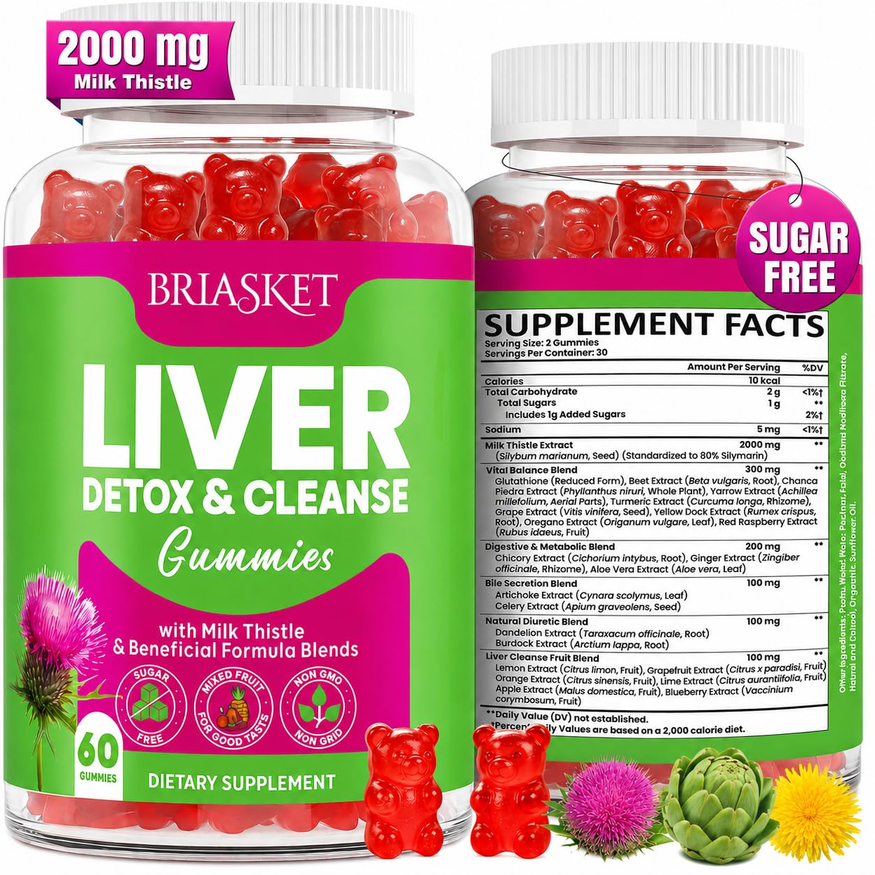 Liver Detox Cleanse & Repair, 2000 mg Milk Thistle Liver Detox, Liver Support Supplement with Glutathione, Dandelion Root, Turmeric & Artichoke, 23-in-1Herbal