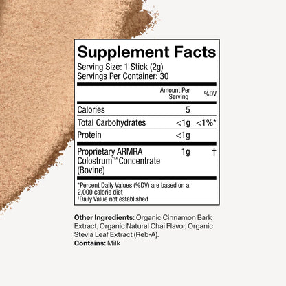 ARMRA Colostrum Powder | Arctic Chai | Gut Health & Bloating | Skin & Hair | Immunity | Keto, Gluten & Fat-Free | 30 Servings