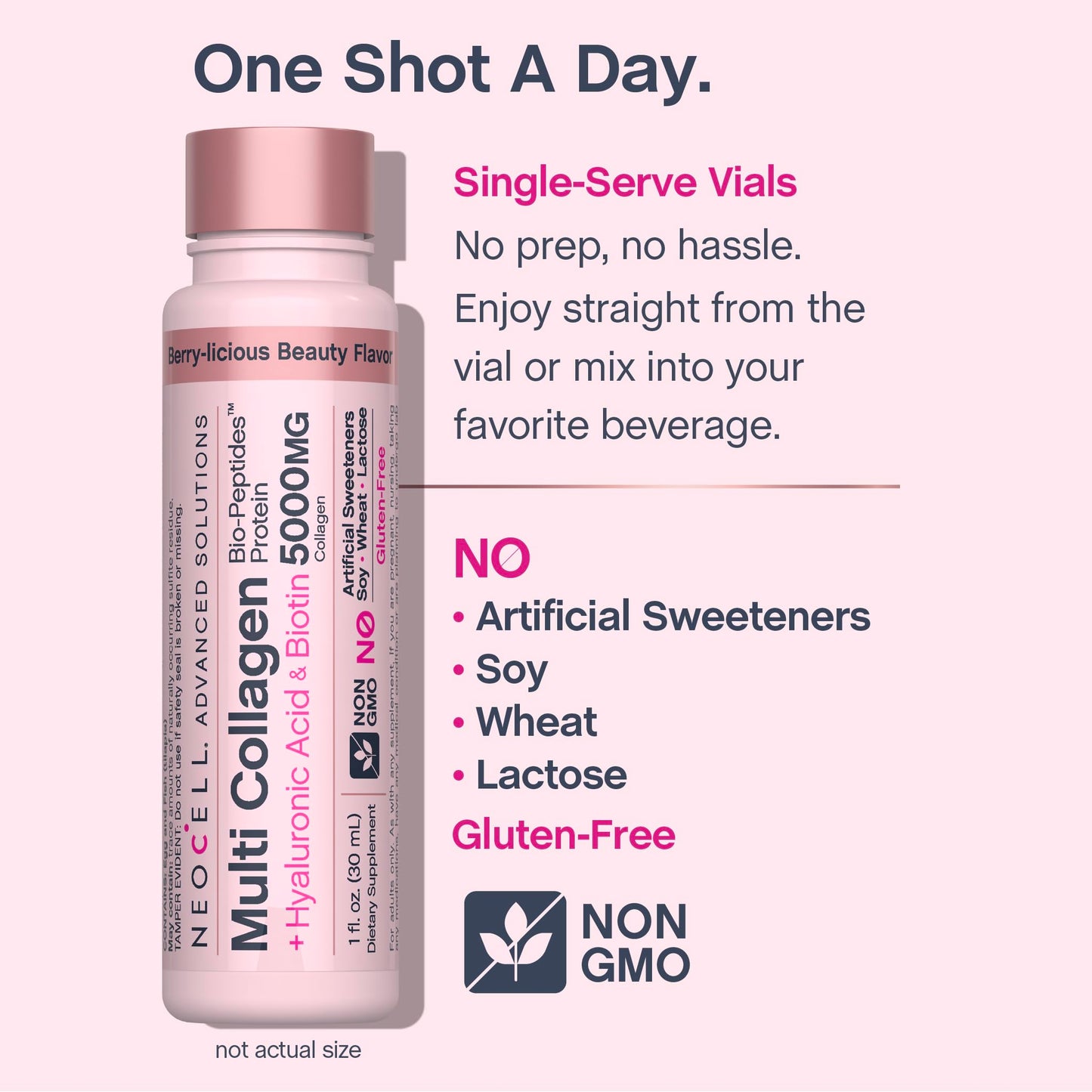NeoCell Multi Collagen Peptides Liquid | 6 Vials | with Hyaluronic Acid and Biotin | Advanced Formula | Complex Beauty Supplement | Hair, Skin, and Nails