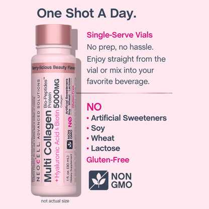 NeoCell Multi Collagen Peptides Liquid | 6 Vials | with Hyaluronic Acid and Biotin | Advanced Formula | Complex Beauty Supplement | Hair, Skin, and Nails