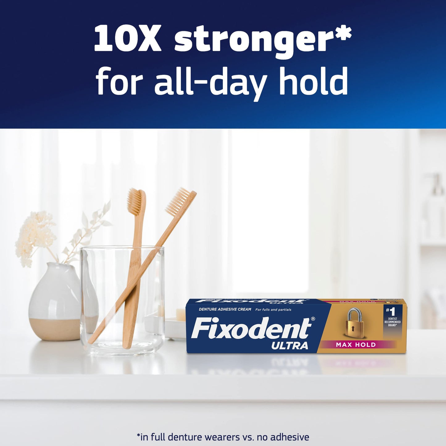 Fixodent Ultra Max Hold Denture Adhesive Cream, 2.2 oz (4-Pack) – Strong False Teeth Glue and Secure Dental Adhesive for Full