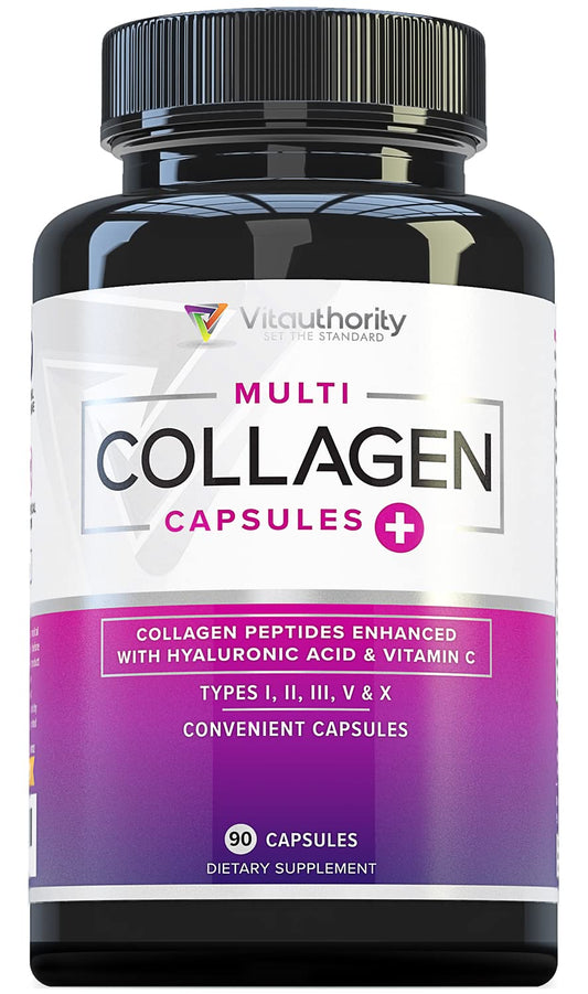 Multi Collagen Peptides Capsules for Women - Hydrolyzed Collagen for Women Pills with Types I II III V & X Plus Vitamin C & Hyaluronic Acid for Beautiful Hair Skin and Nails - 30 Servings Vitauthority buy supplements Au