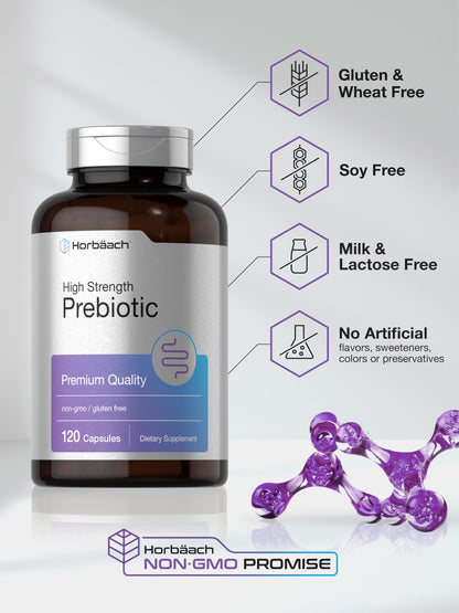 Horbäach Prebiotic for Men and Women | 120 Powder Pills | High Strength & Premium Quality Supplement | Non-GMO & Gluten Free