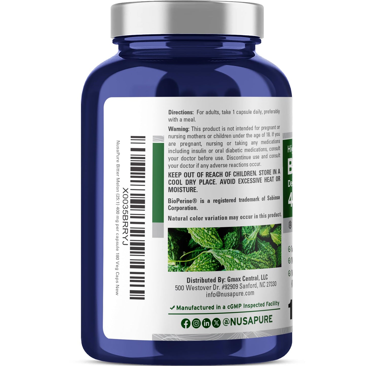 NusaPure Bitter Melon, 400 mg, 180 Veg Caps (Non-GMO, Vegan)