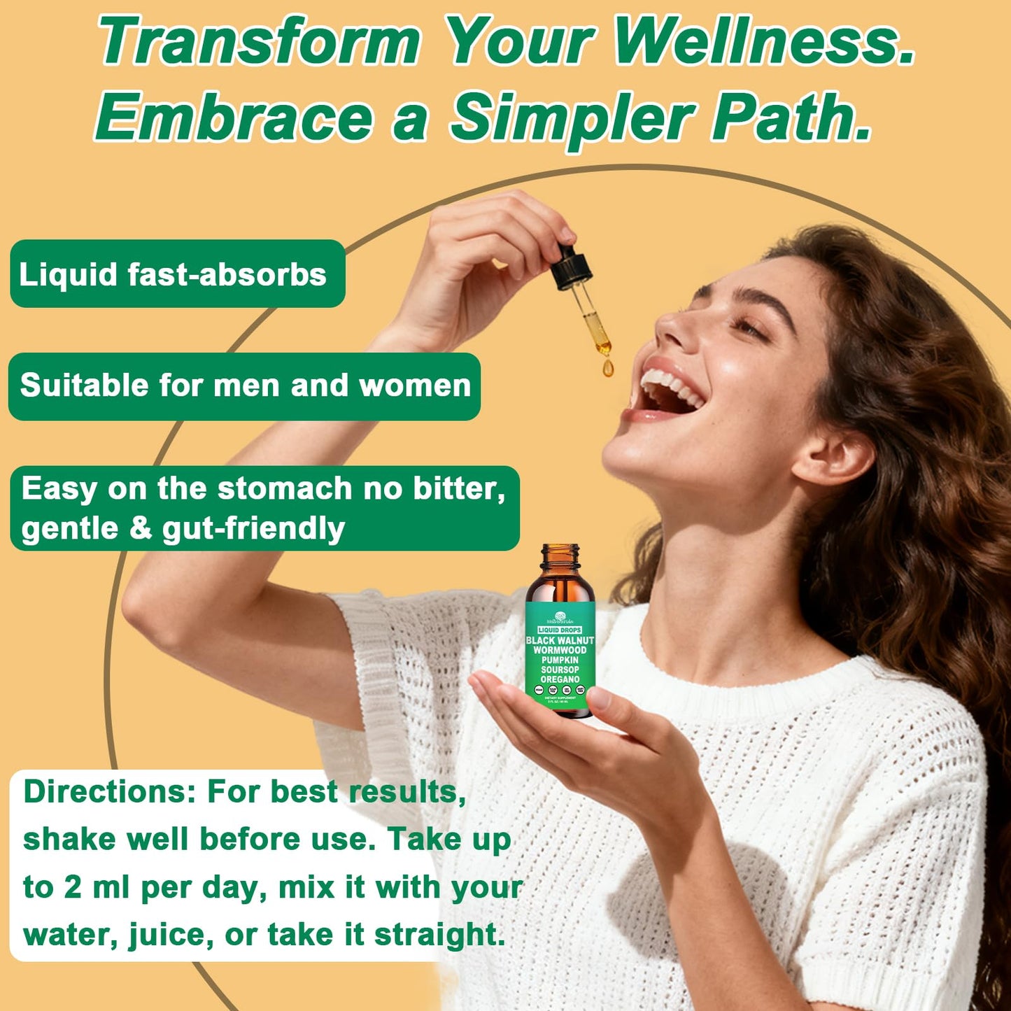 Liposomal Wormwood Black Walnut Clove Cleanse for Humans Drops, Organic 9-in-1 Herbal Extract Hull Supplement Plus Oregano, Soursop & Pumpkin Seed