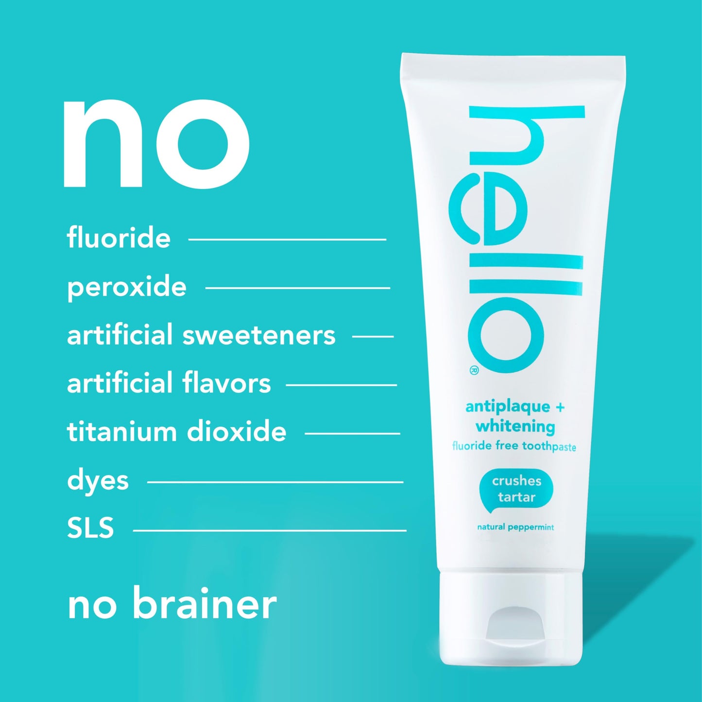 Hello Antiplaque and Whitening Fluoride Free Toothpaste, 5 Oz Tube, Whitening Toothpaste with Natural Peppermint Flavor and Tea Tree Oil, Crushes Tartar