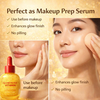 Glow Filter Vitamin Face Serum, Illuminating Glow Facial Serum for Glowing Skin, Hydrating Lightweight Makeup Prep Serum, Radiance Boost