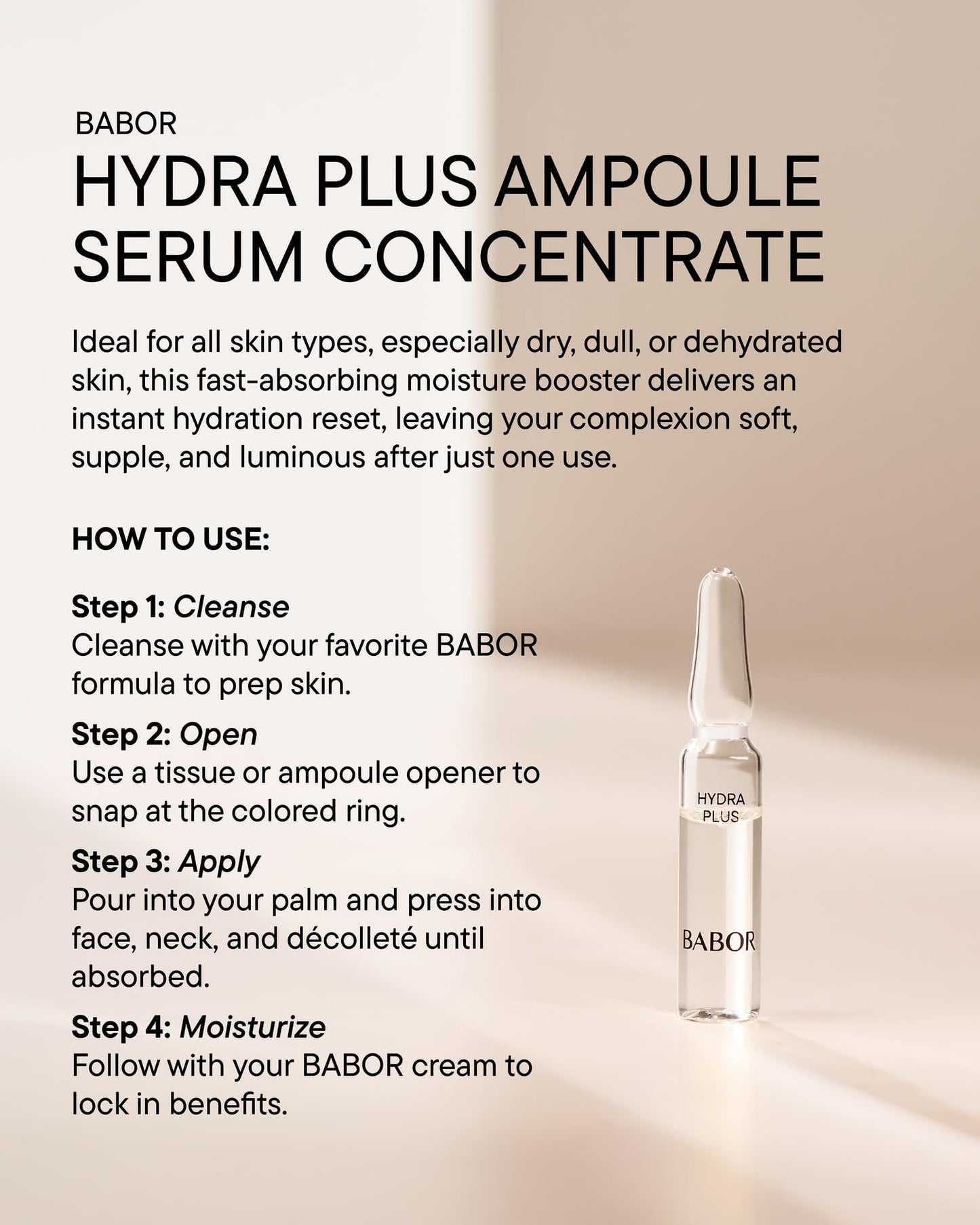BABOR Hydra Plus Ampoule Concentrate, Moisturizing Skincare Capsule, Hyaluronic Acid Serum, Deeply Nourish to Plump and Smooth Skin,