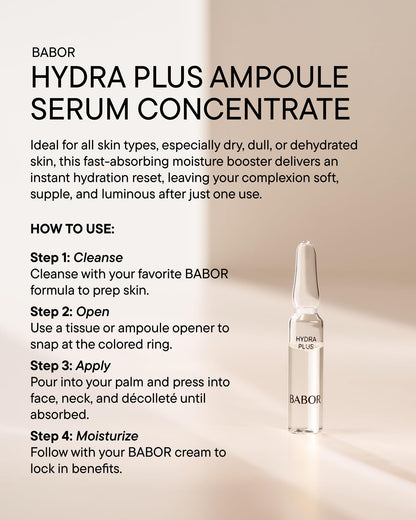 BABOR Hydra Plus Ampoule Concentrate, Moisturizing Skincare Capsule, Hyaluronic Acid Serum, Deeply Nourish to Plump and Smooth Skin,