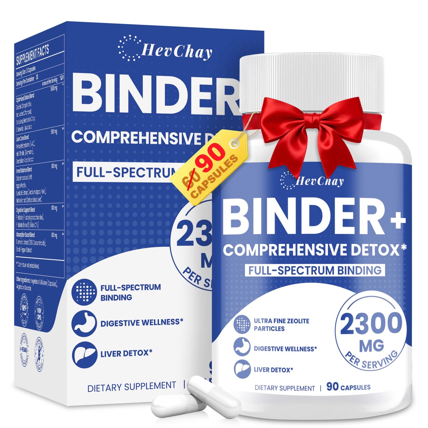 HevChay 2300 MG Detox Binder Supplement – All-in-1 Detox Binder, Activated Charcoal, Zeolite, Bentonite Clay – Liver & Gut Detox Cleanse, Toxin Flush, Digestive