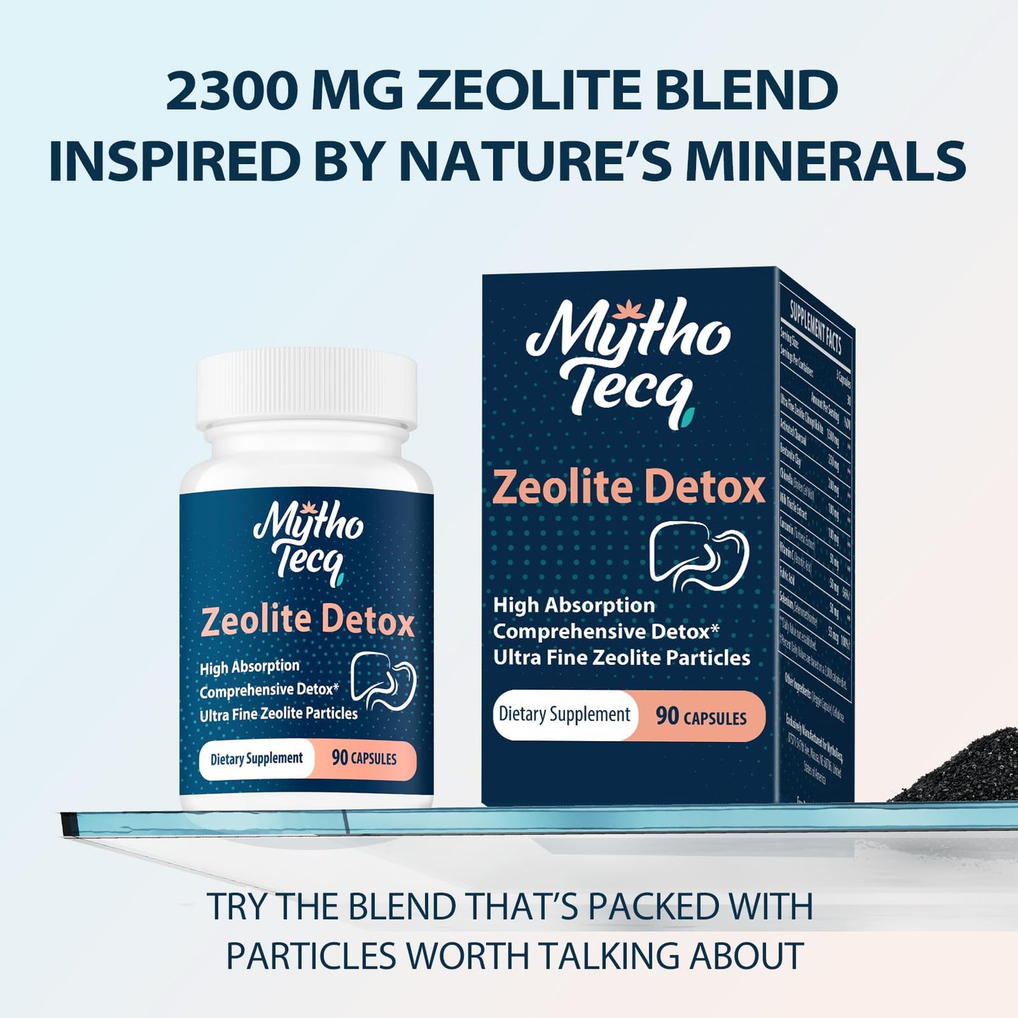 MythoTecq 2300 MG Zeolite Detox Capsules - Activated Charcoal & Bentonite Clay, Highly Absorbable Full Body, Liver & Gut Cleanse