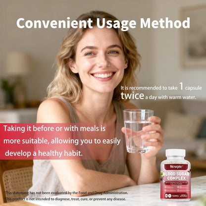 Blood Sugar Complex Supplement – Natural with 20 Active Herbs and Vitamins, Including Cinnamon, Bitter Melon, Black Pepper, Licorice, Vegan, Non-GMO, Gluten-Free, 60 Capsules