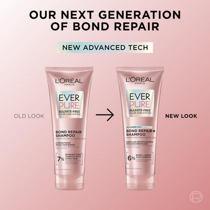 L'Oreal Paris Sulfate Free Bond Repair+ Shampoo and Conditioner Set with Bond + Amino Acid Complex, Strengthens and Repairs Damaged or Color Treated Hair,