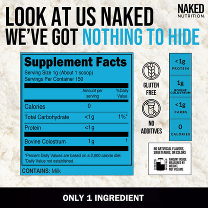 NAKED Colostrum Powder – 100% Grass-Fed Bovine Colostrum Supplement from US Farms | Tested at 20%+ IgG | Gut Health, Immunit